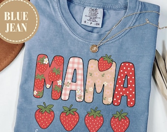 Personalized Mama Strawberry Shirt With Kids Names, Comfort Colors® Mom Shirt, Custom Name Mom Gift, Children Name Mom Shirt, Retro Mama Tee