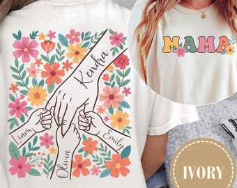 Comfort Colors Personalized Floral Mama Shirt, Custom Mom Shirt With Kids Names, Personalized Mom Shirt, Floral Mom Shirt, Gift For Mom Tee