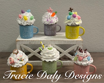 Handmade Easter Faux Dessert Mug Decor | Bunny, Egg Accents, Spring Coffee Bar