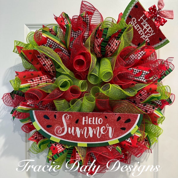 Watermelon wreath-hello summer-watermelon summer-summer wreath-watermelon-hello summer watermelon wreath-happy summer-wreath for front door