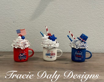 4th of July mugs-Independence Day mugs-Fake Bake treats-Mini mugs-Red white and blue- 4th of July- Independence Day- Faux whipped cream