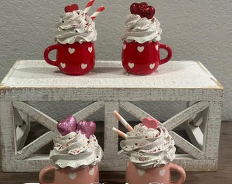 Valentine Faux Hot Cocoa Mugs | Whipped Topping, Hearts, Sprinkles Decor