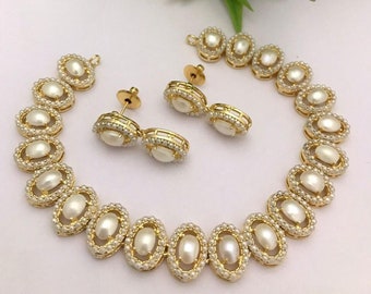 Soft Golden Freshwater Real Pearls Necklace set