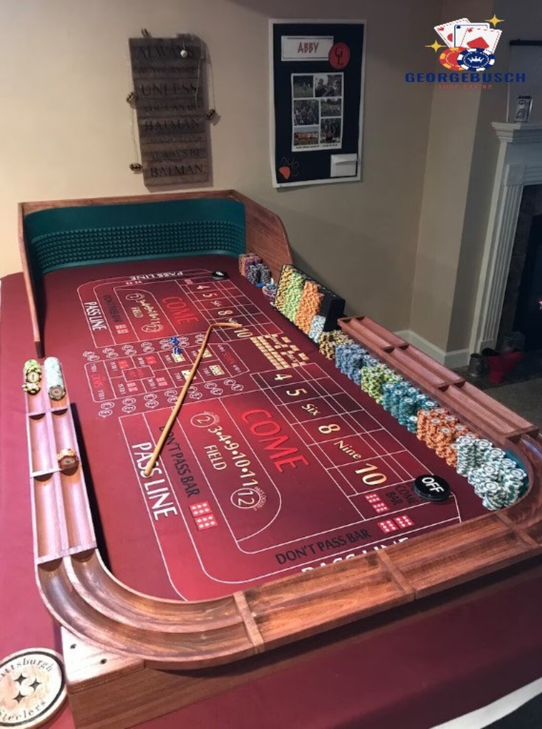 Practice Craps Table Backboard Throwing End With Chip Rails Table Top
