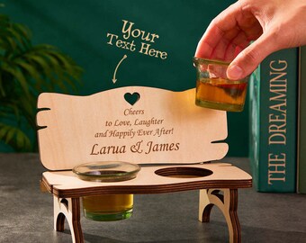 Custom Engraved Decor Personalized Wooden Bench With Shot Glasses Creative Gift Altar Item Memorial Ancestors