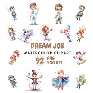 Kinder Traumjobs, Clipart-Set - 92 PNG-Dateien für Bildungs- und kreative Projekte, Sofort-Download, digitale Clipart für Lehrer und Eltern