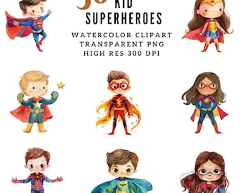 Kid Superheroes Clipart PNG | Cartoon Heroes Digital Download | Superhero Kids PNG