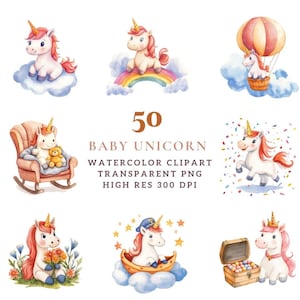 Cute Baby Unicorn Clipart | Printable Unicorn PNG | Instant Digital Art