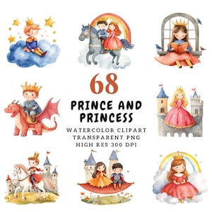 Little Prince and Princess PNG Clipart | Cute Royal Kids Illustrations | Watercolor Digital Download for Invitations, Scrapbooking, & Crafts