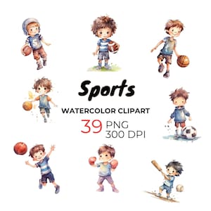 Imágenes prediseñadas de deportes para niños: Descarga digital, niños jugando fútbol, baloncesto, béisbol, imágenes prediseñadas para la escuela, equipos deportivos y proyectos familiares
