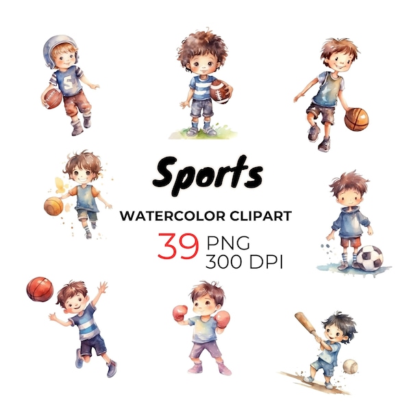 Kids Sports Clipart: Digital Download, Children Playing Soccer, Basketball, Baseball, Clip Art for School, Sports Team & Family Projects