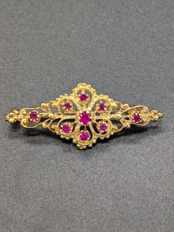 Vintage 14k Gold and Ruby Brooch