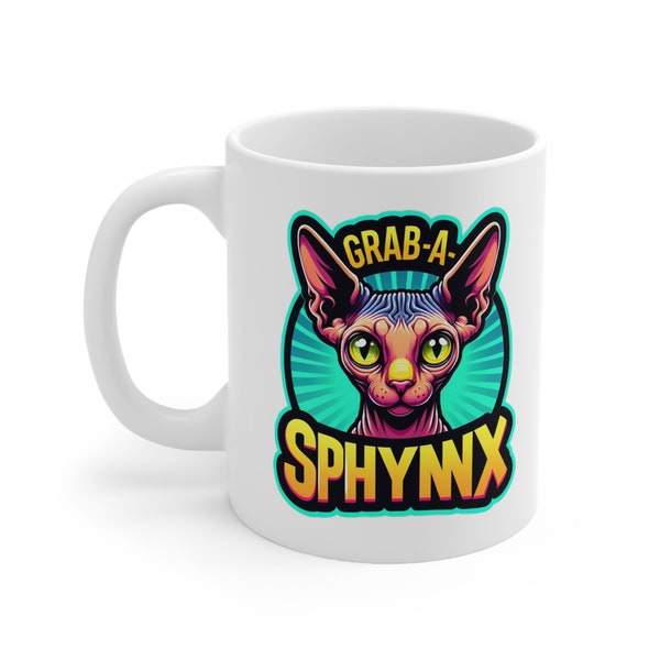 Grab-a-Sphynx Mug: Elegant Sphynx Cat Coffee Cup, Personalized Hairless Cat Drinkware, Unique Cat Lover Gift, Exotic Sphynx Cat Art Mug