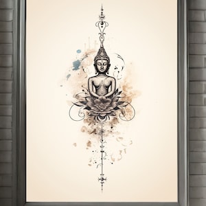 Boeddha kunst aan de muur abstract schilderij afdrukbare muur decor lijntekeningen housewarming cadeau minimalistisch ontwerp vreedzame Boeddha digitale poster