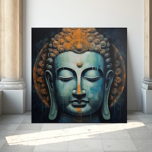 Art mural bouddha, cadeau de pendaison de crémaillère, peinture abstraite, art mural imprimable, affiche de bouddha paisible, impression de bouddha, décoration murale bouddha