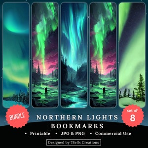 Northern Lights, Printable Bookmarks, Aurora, Aurora Night Sky, PNG Designs, Book Lover, Gift For Book Lover, Bookish, Starry Night