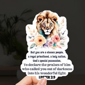 Sticker voor motivatie Je bent een uitverkoren volk koninklijk priesterschap heilige natie Sticker cadeau bijbelvers sticker schriftcitaat leeuw sticker