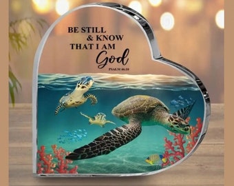 Turtle Acrylic Heart Be Still & Know I'm God Psalm Bible Table Plaque Religious Gift For Friend Heart Of Ocean Plaque Home Office Desk Decor