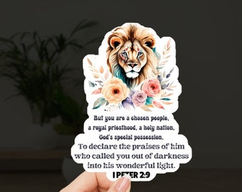 Sticker for Motivation You are a chosen people royal priesthood holy nation Sticker Gift Bible Verse Sticker Scripture Quote Lion Sticker