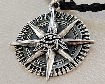 3D Sterling Silver 925 Eye of Ra Pendant – Handmade Egyptian Protection Amulet, Compass Necklace, Spiritual Gift for Men and Women