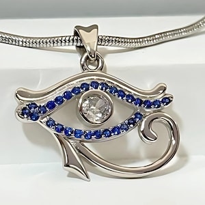 Pendentif oeil d&#39;Horus, argent sterling 925, cristaux de zircone bleue, amulette égyptienne antique, bijoux de protection faits main, cadeau spirituel