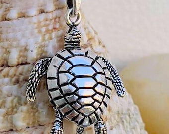 3D Sterling Silver 925 Turtle Pendant Necklace – Handmade Ocean Totem Jewelry, Symbol of Protection, Endurance And Tranquility Gift