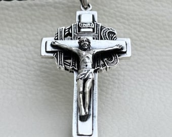 Handcrafted Sterling Silver 925 Orthodox Crucifix Pendant: Exquisite Christian Men's Religious Jewelry