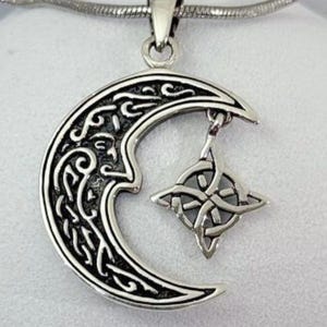 Celtic Moon Pendant, Sterling Silver 925, Handmade Jewelry Gift, Crescent Moon with Knot, Wiccan Lunar Necklace, Spiritual Symbol Amulet