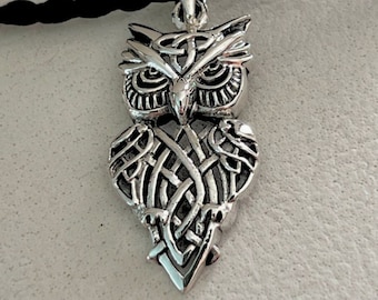 3D Viking Celtic Owl Pendant, Handmade Sterling Silver 925 Totem Necklace Gift, Norse Owl Jewelry for Men and Women, Wise Animal Amulet