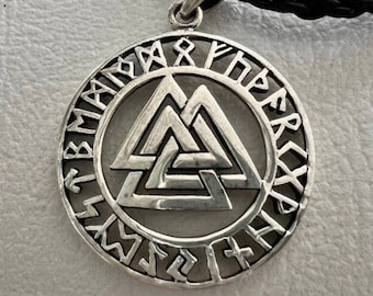 3D Valknut Pendant – Handmade Sterling Silver 925 Norse Viking Knot Rune Necklace, Mjolnir Mythology Amulet