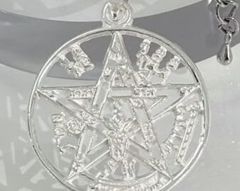 Tetragrammaton Pendant, Sterling Silver 925, Handmade Occult Jewelry Gift, Baphomet Pentagram Amulet, Esoteric Wiccan Protection Necklace