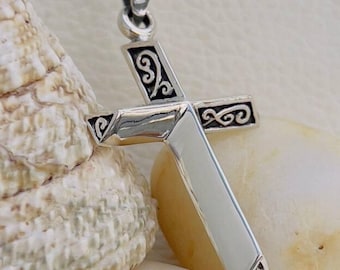 3D Sterling Silver 925 Cross Pendant, Handmade Gothic Christian Jewelry, Religious Gift, Faith Necklace, Baptism or Easter Gift Idea