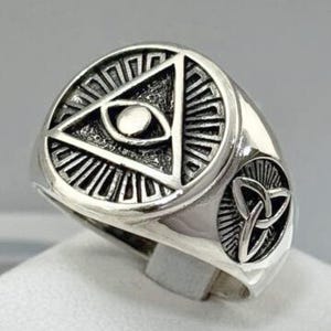 All Seeing Eye Ring, Eye of Providence, Sterling Silver 925, Masonic Symbol, Celtic Knot, Spiritual Talisman, Statement Gift for Him