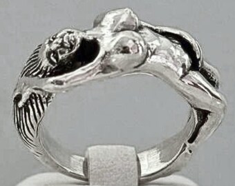 3D Kama Sutra Ring, Erotic Lovers Design, Sterling Silver 925, Nude Woman Art Jewelry, Romantic Sexy Gift, Handmade Statement Ring