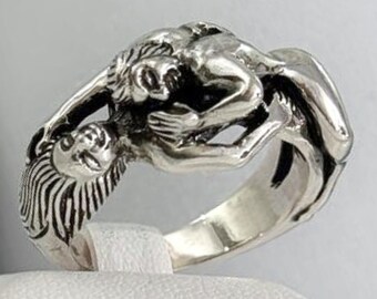 3D Sex Position Ring, Erotic Nude Lovers Embrace, Passionate Boob Grab, Kama Sutra Jewelry, Sterling Silver 925, Sexy Gift for Him or Her
