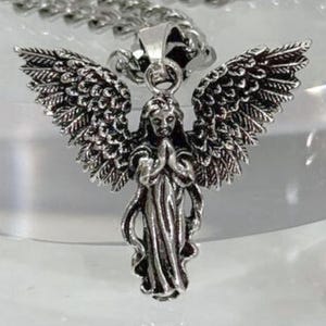 Handmade 3D Angel Pendant, Sterling Silver 925, Praying Wings Necklace, Protection Amulet, Religious Gift, Spiritual Jewelry for Her or Him
