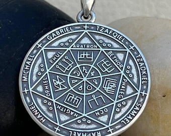 3D Sterling Silver 925 Seven Archangels Amulet Pendant – Seal of Solomon Handmade Kabbalah Gift Spiritual Protection Necklace