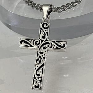 Handmade Sterling Silver 925 Cross Pendant, Engraved Religious Necklace, Oxidized Christian Jewelry Gift, Unisex Artisan Cross Necklace