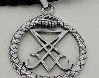 Sterling Silver 925 Handmade Occult Lucifer Sigil Pendant – Satanic Ouroboros Necklace, Wiccan Protection Amulet, Esoteric Jewelry Gift
