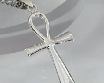 Sterling Silver 925 Ankh Pendant, Handmade Egyptian Life Cross Necklace, Smooth Polished Symbolic Jewelry, Spiritual Gift for Him or Her