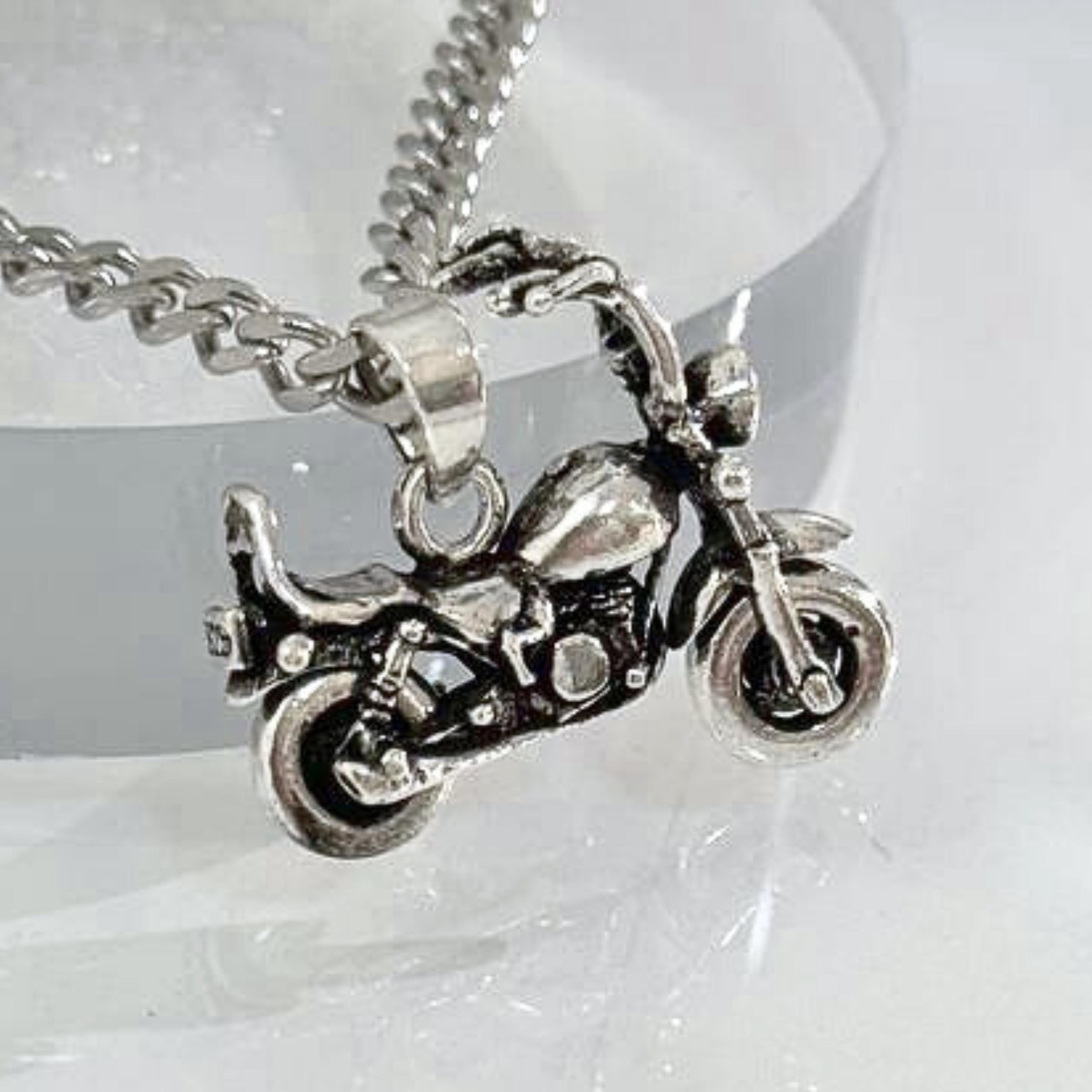 3D Motorcycle Pendant, Sterling Silver 925, Handmade Biker Jewelry