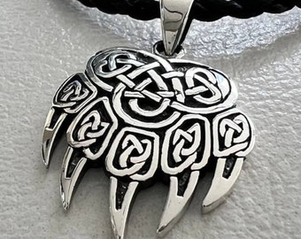 3D Viking Bear Paw Pendant – Handmade Sterling Silver 925 Norse Trinity Knot Amulet, Berserker Strength Gift, Protection Talisman Jewelry