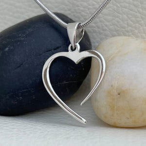 Handmade Sterling Silver 925 Open Heart Pendant – Minimalist Love Necklace, Romantic Gift for Her or Him