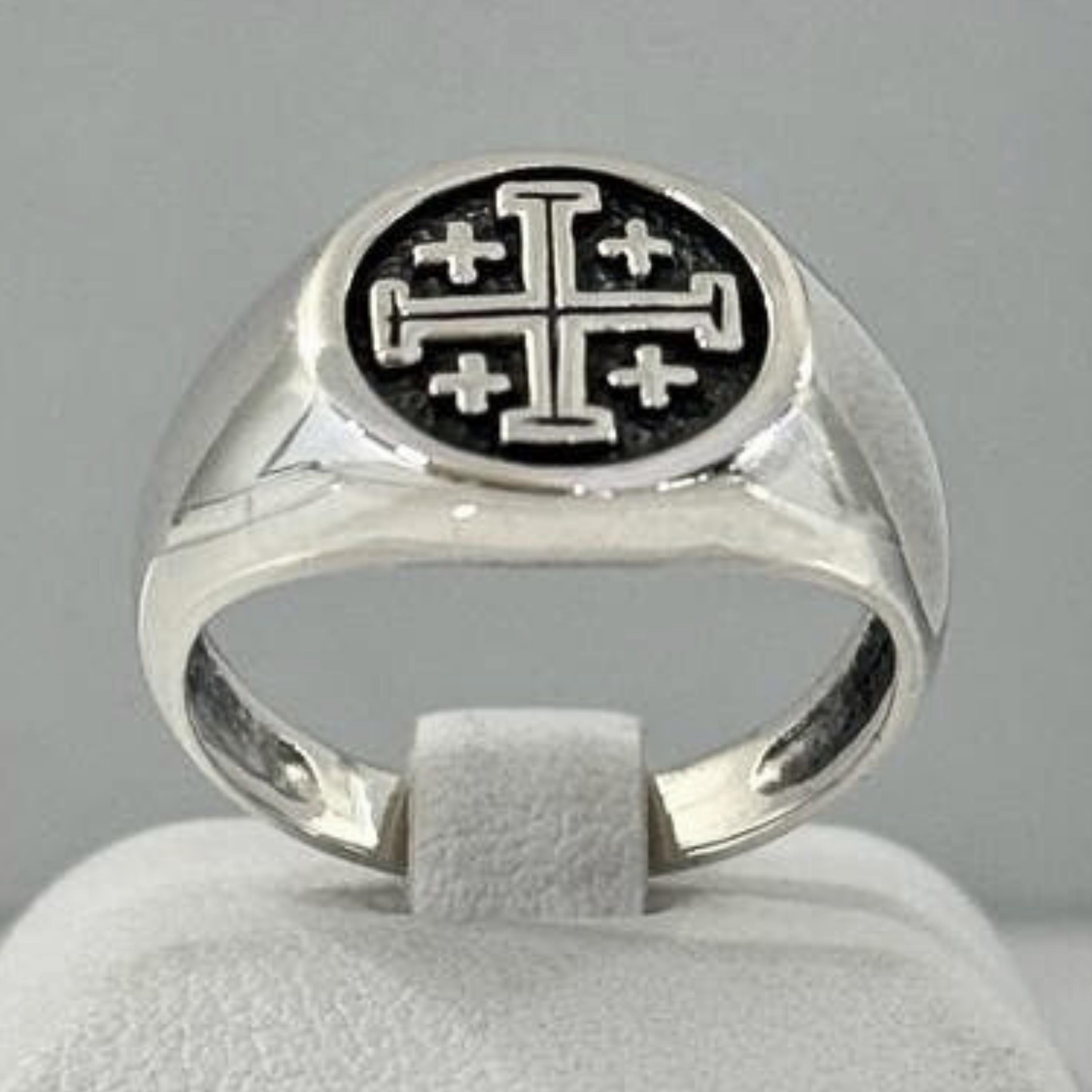 Jerusalem Cross Ring In 925 Sterling Silver — Size 16, Crusader Style 12 thumbnail image