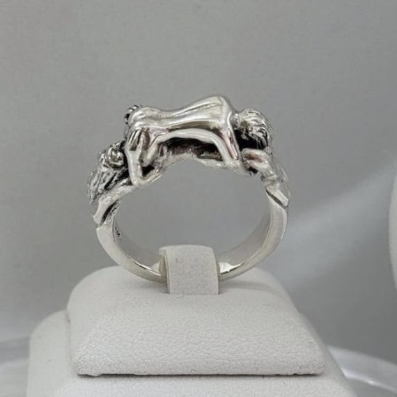 3D Erotic Ring, Sterling Silver 925, Kama Sutra Pose 69 Ring, Sexy