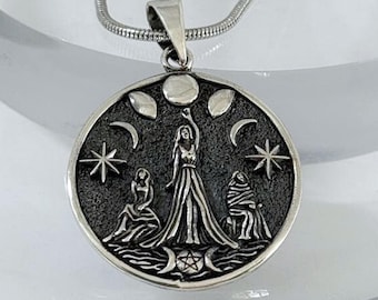 Colgante de la Diosa de la Triple Luna, joyería pagana wicca de plata de ley 925, amuleto de las fases lunares.