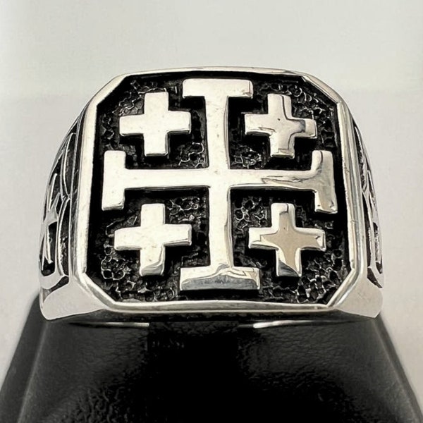 Jerusalem Cross Handmade Heraldic Cross Kingdom of Jerusalem Unisex Ring Sterling Silver 925!