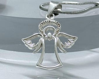 Schutzengel Halskette, Silber Engel Anhänger, Religiöser Schutz Charm, Glaube Schmuck, Erstkommunion, Handgemacht, Sterling Silber 925