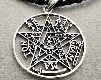 3D Sterling Silver 925 Handmade Tetragrammaton Pentagram Necklace – Pagan Wiccan Protection Pendant, Occult Jewelry, Mystic Talisman