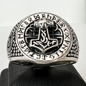 3D Thor&#39;s Hammer Mjolnir Ring – Handmade Sterling Silver 925 Viking Amulet with Norse Runes, Protective Talisman Gift